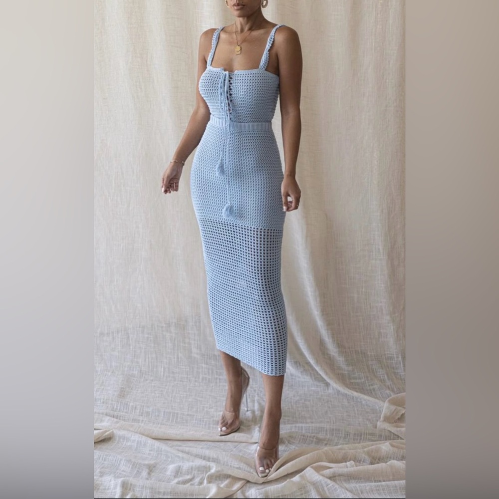 Jluxlabel NWT Power Blue Fira 2 piece Crochet Women Skirt Set.